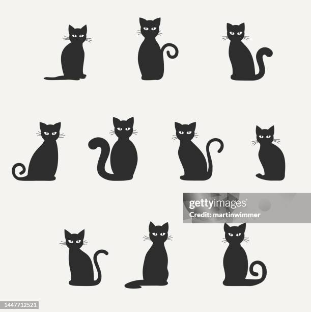 stockillustraties, clipart, cartoons en iconen met silhouettes of black cats - staartjes