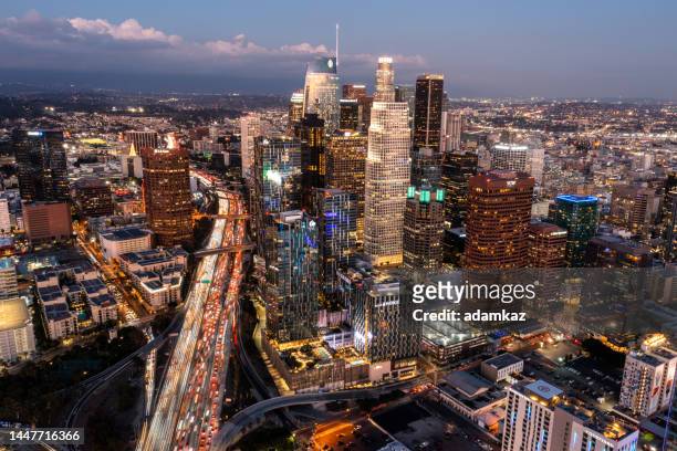 drone aerial image of los angeles california - downtown los angeles aerial stock pictures, royalty-free photos & images