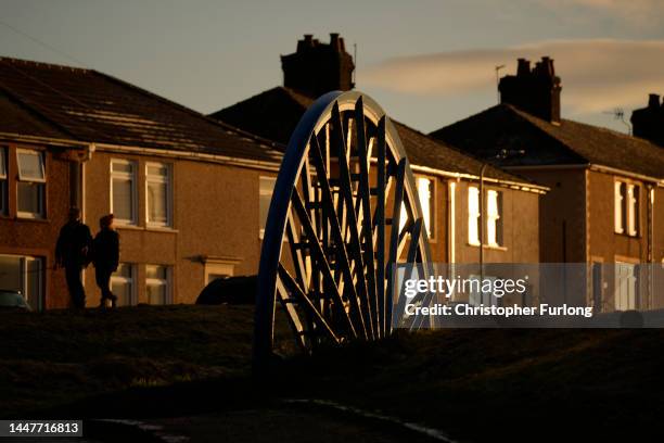 The sun sets over the winding wheel at Haig Colliery Mining Museum adjacent to the West Cumbria Mining offices who have been given approval to once...