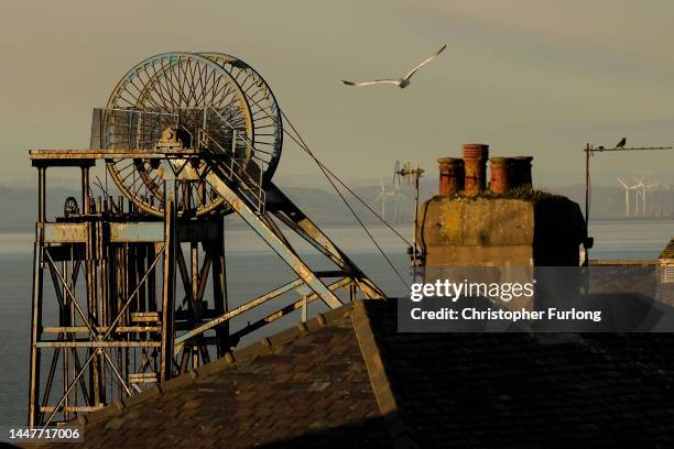 The winding wheel of Haig Colliery Mining Museum adjacent to the West Cumbria Mining offices who have been given approval to once again extract coal...