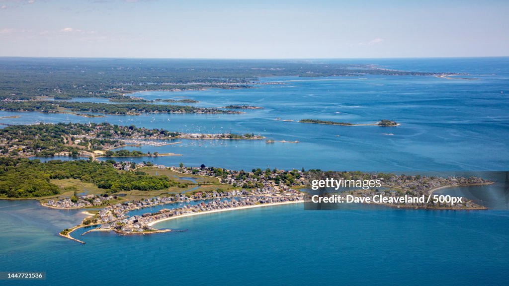High angle view of sea against sky,Groton Long Point,United States,USA