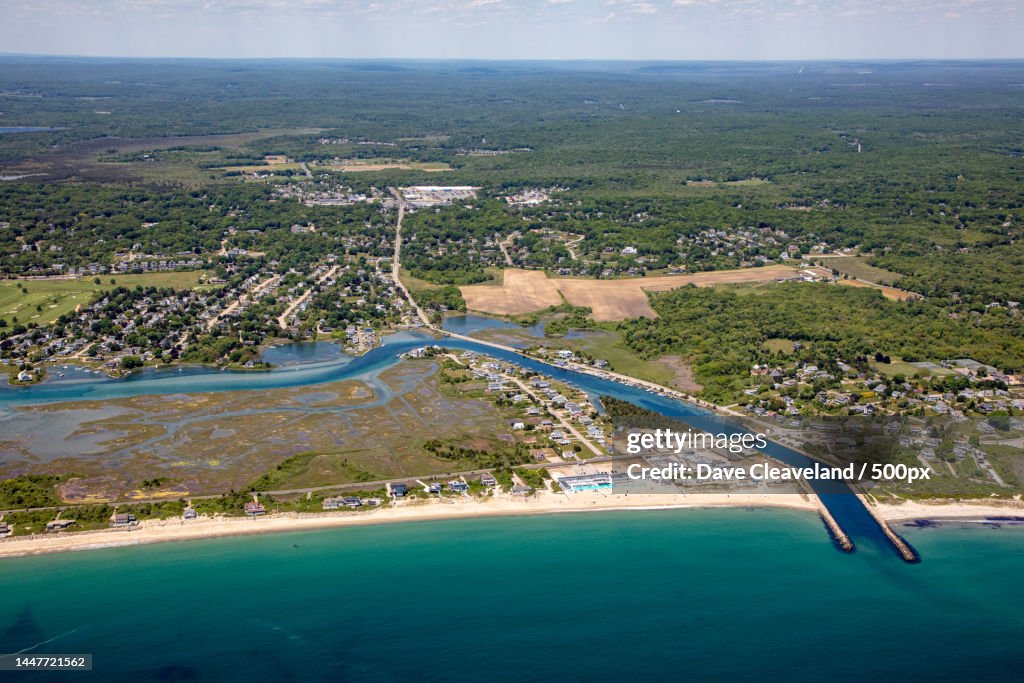 High angle view of sea against sky,Misquamicut State Beach,United States,USA