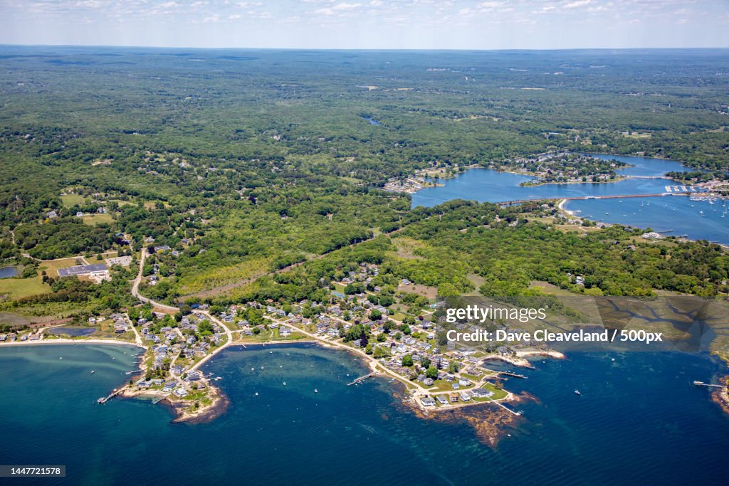 Aerial view of sea and cityscape against sky,Lords Point,United States,USA
