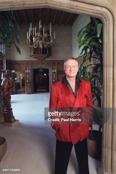 Hugh Hefner 73 years old in the hallway of his Playboy Mansion.February 17, 1999 Holmby Hills, Los Angeles, California