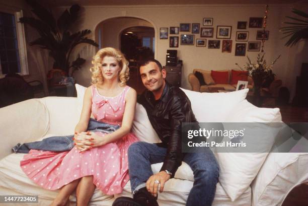 Anna Nicole Smith, ex playmate pictured with boyfriend Christian Audigier at his Hollywood apartment January 31, 1998 in Hollywood, Los Angeles,...