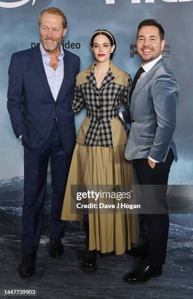 Iain Glenn, Martin Compston and Emily Hampshire attend "The Rig" Global Premiere at Regent Street Cinema on December 08, 2022 in London, England.