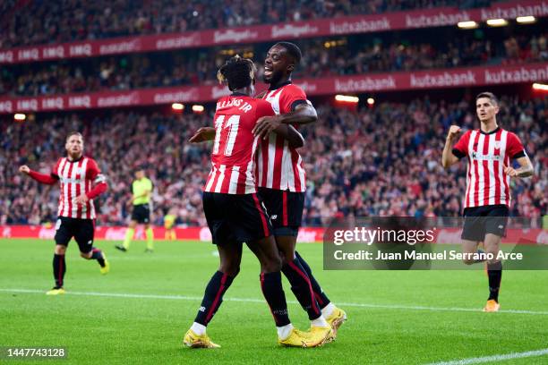Inaki Williams of Athletic Club celebrates scoring their side's first goal during the LaLiga Santander match between Athletic Club and UD Almeria at...