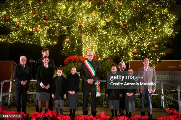 Chief Executive Officer of Acea Fabrizio Palermo, Mayor of Rome Roberto Gualtieri and FAO Director-General QU Dongyu attend the lighting ceremony of...