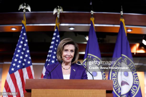 House Speaker Nancy Pelosi speaks at her weekly news conference at the U.S. Capitol Building on December 08, 2022 in Washington, DC. During the news...