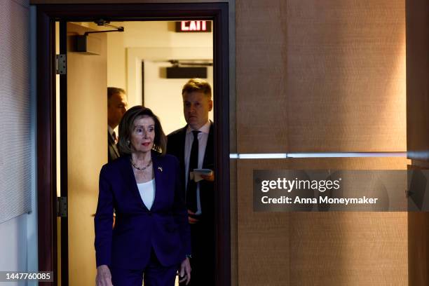 House Speaker Nancy Pelosi arrives to her weekly news conference at the U.S. Capitol Building on December 08, 2022 in Washington, DC. During the news...