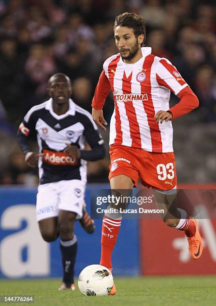 Djamal Abdoun of Olympiakos controls the ball during the match between Melbourne Victory and Olympiakos FC at Etihad Stadium on May 19, 2012 in...