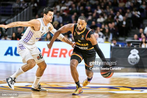 Jordan Loyd of AS Monaco in action during the 2022/2023 Turkish Airlines EuroLeague match between Real Madrid and AS Monaco at Wizink Center on...