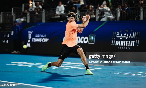 Alexander Zverev of Germany in action during day one of the Diriyah Tennis Cup Riyadh 2022 on December 08, 2022 in Riyadh, Saudi Arabia.