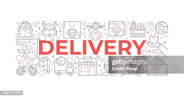 delivery web banner design template with line art icons - shipyard stock illustrations