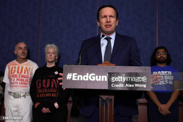 Sen. Chris Murphy speaks during an event to mark the 10th anniversary of the Sandy Hook Elementary School shooting on December 8, 2022 at the U.S....