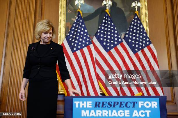 Sen. Tammy Baldwin attends a bill enrollment ceremony for the Respect For Marriage Act at the U.S. Capitol Building on December 08, 2022 in...