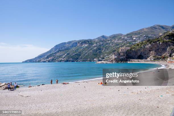 beach of maiori, amalfi coast, italy - tyrrhenian sea stock pictures, royalty-free photos & images