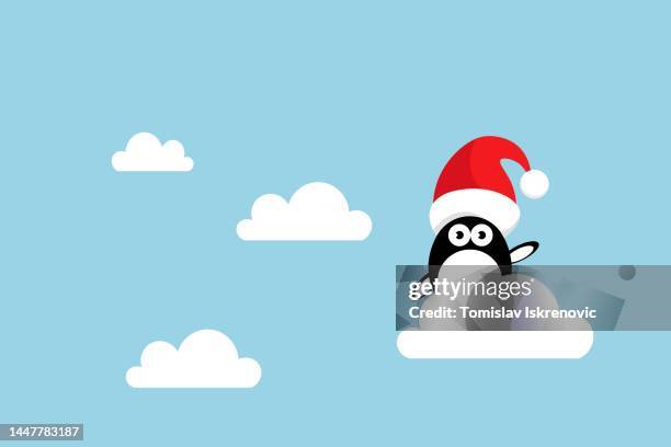 penguin on the clouds - water penguin stock illustrations
