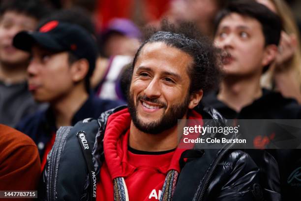 Colin Kaepernick attends the NBA game between the Toronto Raptors and the Boston Celtics at Scotiabank Arena on December 5, 2022 in Toronto, Canada....