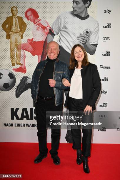 Heinz-Josef Braun and Bettina Mittendorfer attend the "Der Kaiser" Premiere at Astor Filmlounge on December 08, 2022 in Munich, Germany.