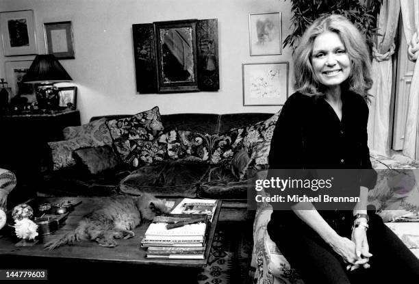 American feminist writer Gloria Steinem in her Manhattan apartment, New York City, March 1992.