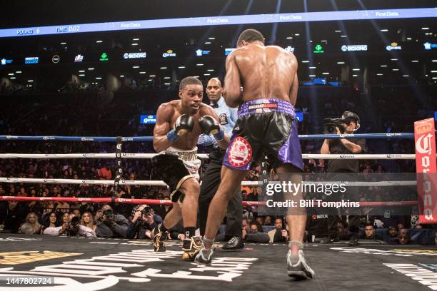 January 20: Errol Spence Jr defeats Lamont Peterson by RTD in the 10th round in their Championship Welterweight fight at the Barclay Center in...