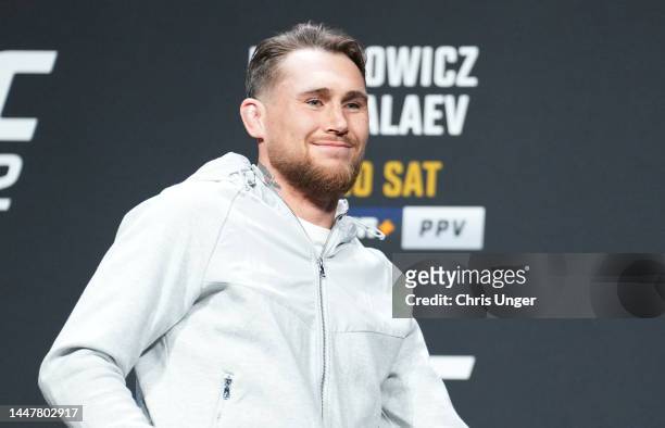 Darren Till of England is seen on stage during the UFC 282 press conference at MGM Grand Garden Arena on December 08, 2022 in Las Vegas, Nevada.