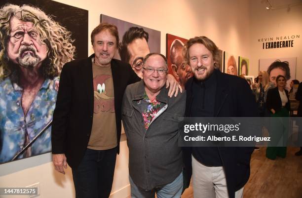 Kevin Nealon, John Lasseter and Owen Wilson attend Kevin Nealon's VIP preview event to celebrate his new book "I Exaggerate: My Brushes With Fame" at...