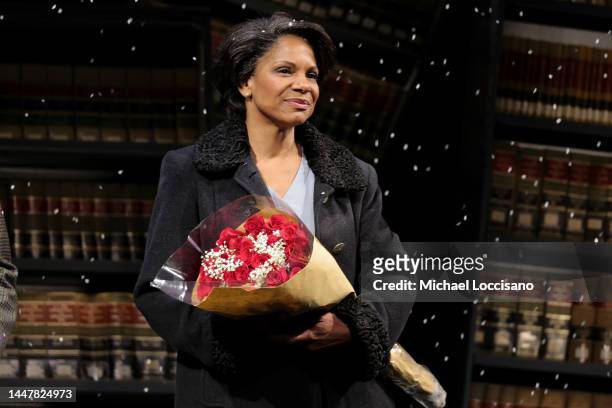 Audra McDonald takes part in the curtain call during the Broadway opening night of "Ohio State Murders" at James Earl Jones Theater on December 08,...