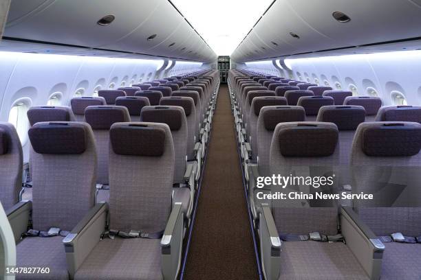 An interior view of a C919 passenger jet at Pudong base of Assembly Manufacturing Center of Commercial Aircraft Corporation of China, Ltd. On...