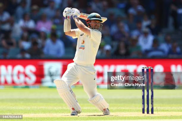 Travis Head of Australia bats during day two of the Second Test Match in the series between Australia and the West Indies at Adelaide Oval on...