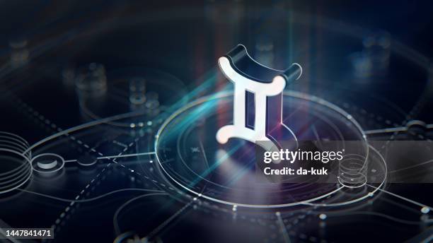 gemini zodiac sign with astrology map background - tweeling stockfoto's en -beelden