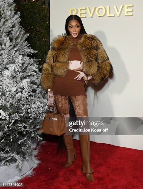 Winnie Harlow attends Revolve x AT&T Present Revolve Winterland on December 08, 2022 in Los Angeles, California.