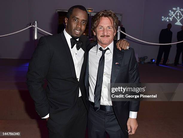 Musician Sean Combs and actor Sean Penn attend the Haiti Carnival in Cannes Benefitting J/P HRO, Artists for Peace and Justice & Happy Hearts Fund...