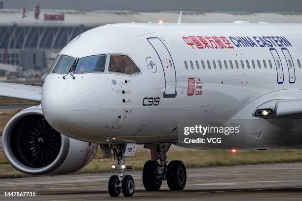 The first C919 large passenger aircraft of China Eastern Airlines prepares to take off from Shanghai Pudong International Airport on December 9, 2022...