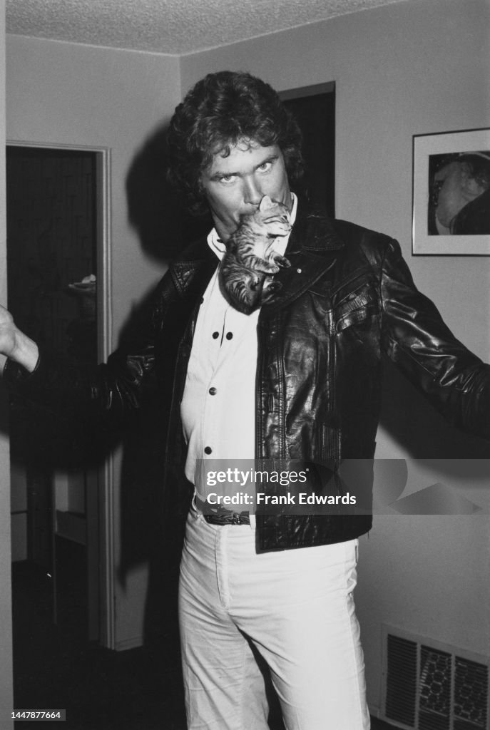 Hasselhoff American actor and singer David Hasselhoff, wearing a black leather ...
