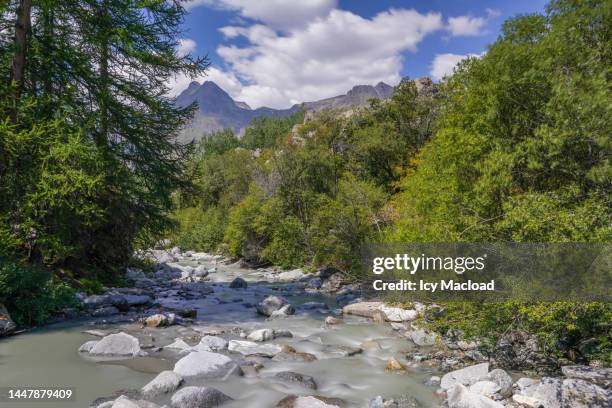 in the heart of the river at the edge of the forest and at the foot of the mountain - cascade france stockfoto's en -beelden