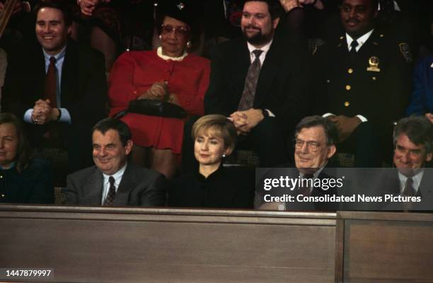 American businessman John F Smith Jr, CEO of General Motors, American US First Lady and politician Hillary Clinton, and American trade union leader...