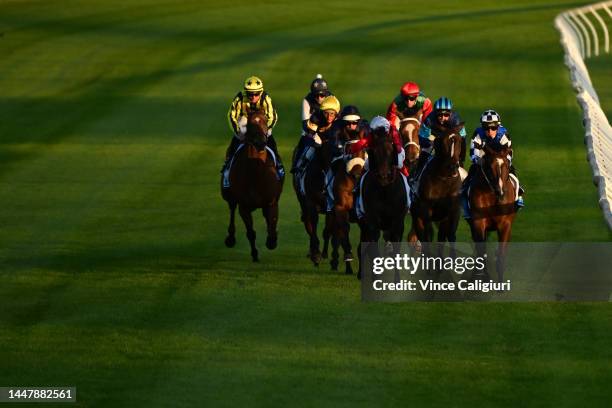 Daniel Stackhouse riding Confrontational winning Race 5, the Maria 10 Years At Cirka Handicap, during Melbourne Racing at Moonee Valley Racecourse on...