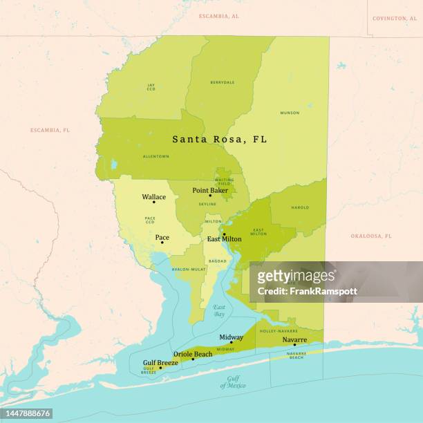 fl santa rosa county vector map green - wallace stock illustrations