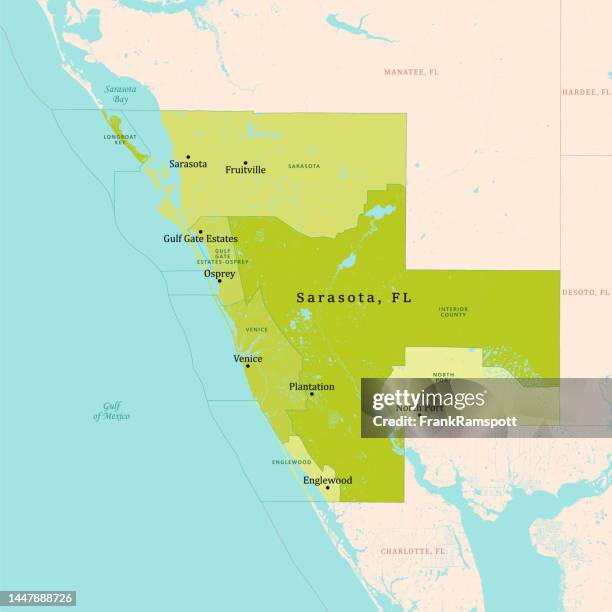 fl sarasota county vector map green - plantation florida stock illustrations