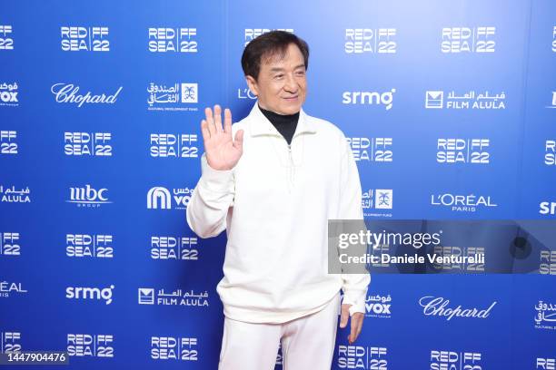Jackie Chan poses before his "In Conversation" at the Red Sea International Film Festival on December 08, 2022 in Jeddah, Saudi Arabia.