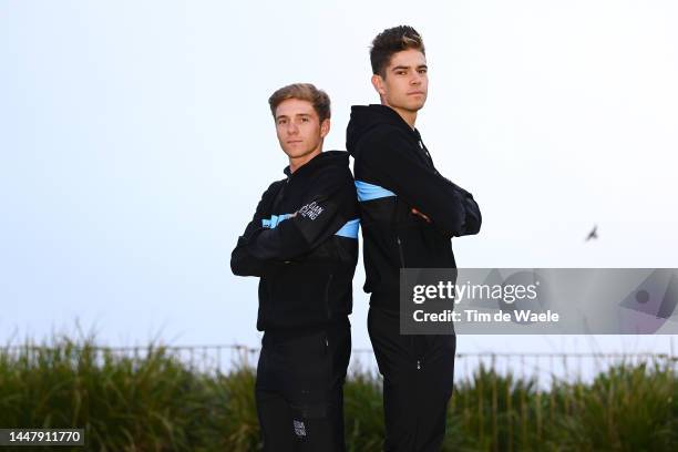 Wout Van Aert of Belgium and Remco Evenepoel of Belgium pose for a portrait session during the 95th UCI Road World Championships 2022 on September...