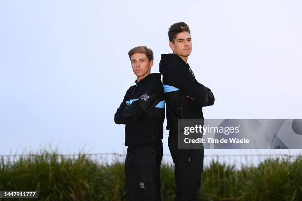 Wout Van Aert of Belgium and Remco Evenepoel of Belgium pose for a portrait session during the 95th UCI Road World Championships 2022 on September...