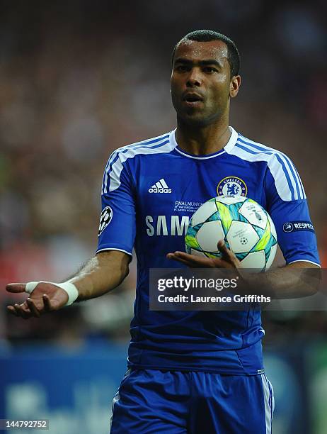 Ashley Cole of Chelsea reacts during UEFA Champions League Final between FC Bayern Muenchen and Chelsea at the Fussball Arena München on May 19, 2012...
