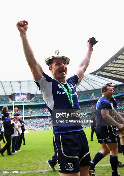 Brian O’Driscoll of Leinster celebrates following his sides victory during the Heineken Cup Final between Leinster and Ulster at Twickenham Stadium...