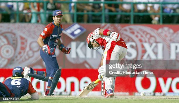 Kings XI Punjab batsman Siddharth Chitnis taking a run during IPL 5 T20 cricket match played between Delhi Daredevils and Kings XI Punjab at HPCA...