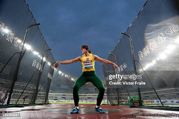 Zinaida Sendriute of Lithuania competes the Women DiscusThrow during the Samsung Diamond League on May 19, 2012 at the Shanghai Stadium in Shanghai,...