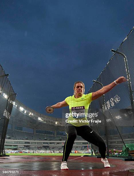 Sandra Perkovic of Croatia competes in the Women DiscusThrow during the Samsung Diamond League on May 19, 2012 at the Shanghai Stadium in Shanghai,...