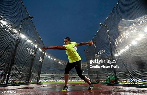 Aretha D. Thurmond of USA competes the Women DiscusThrow during the Samsung Diamond League on May 19, 2012 at the Shanghai Stadium in Shanghai, China.